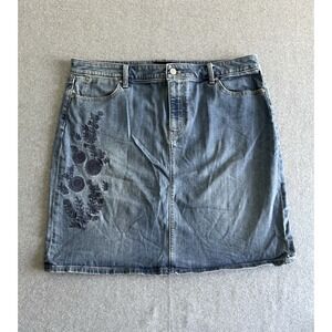 Talbots‎ Embroidered Blue Denim Skirt 16 Blue Floral Boho Jean Western Cowgirl